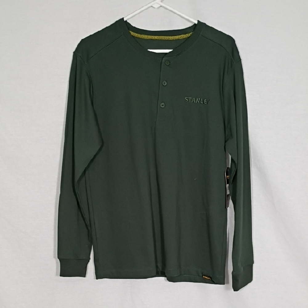 NWT Stanley Deep Forest Green Long Sleeve HW Henley Mens Size Medium Work